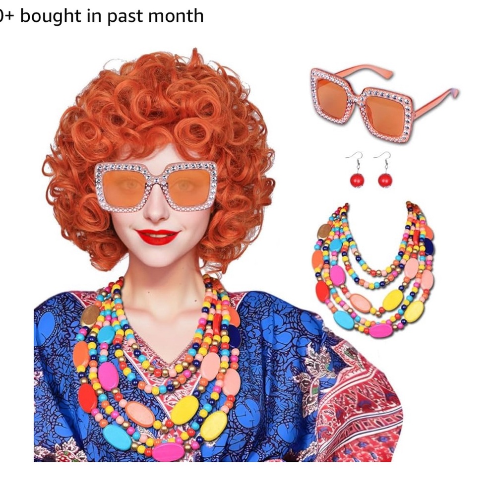 Three’s Company “Mrs. Roper” wig, sunglasses, jewelry